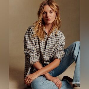 Sézane Max Shirt in “Ecru Blue and Red Checks” size 2